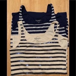 Old Navy sequined tank tops, med/large. Navy/cream